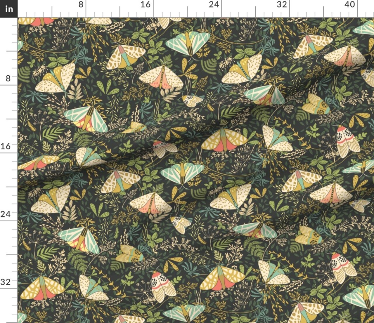 Various Fabrics by the Yard or Fat Quarter Moths Butterflies Green Leaves Nature Botanical Fantasy Garden Insects Botany Custom Printed Fabric by Spoonflower